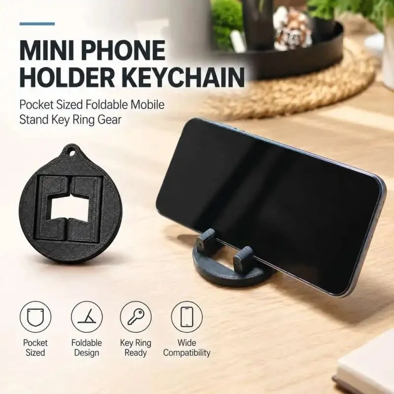 Pocket Phone Stand Keychain Portable Mini Mobile Holder Key Ring Accessory