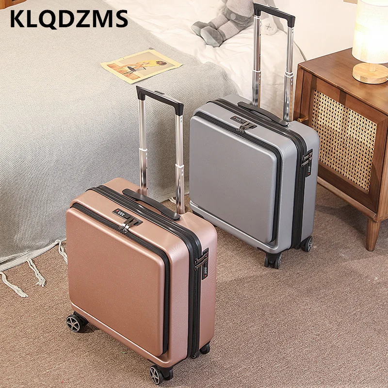 KLQDZMS 18 Inch New Luggage Men\'s Front Open Laptop Trolley Case Women\'s Small Boarding Box with Wheels Rolling Suitcase