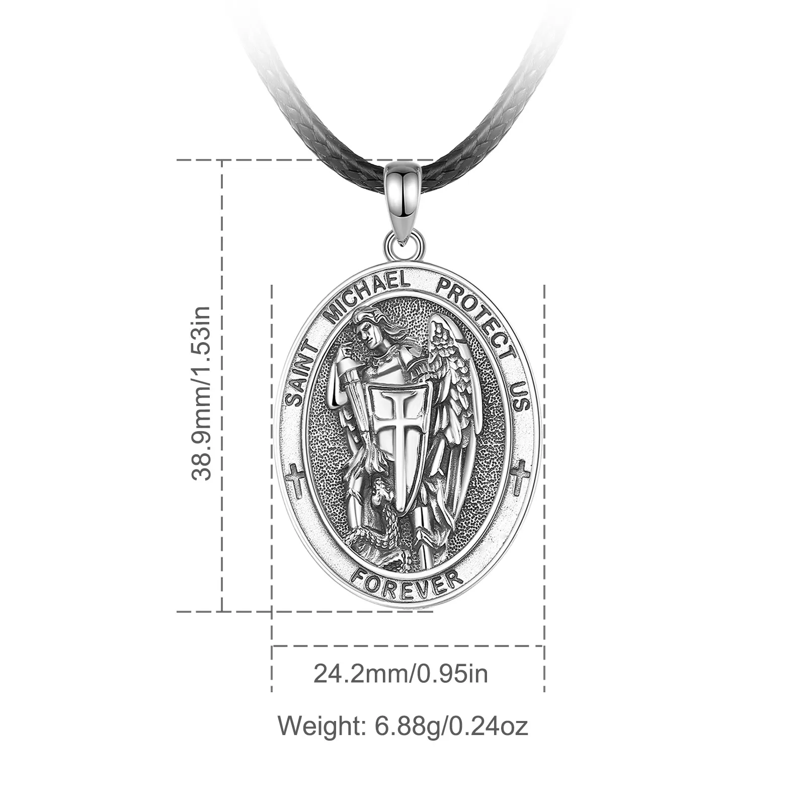 Eudora 925 Sterling Silver Saint Michael Warrior Necklace Vintage Cross Shield Pendant Religious Jewelry Fine Gift for Men Women