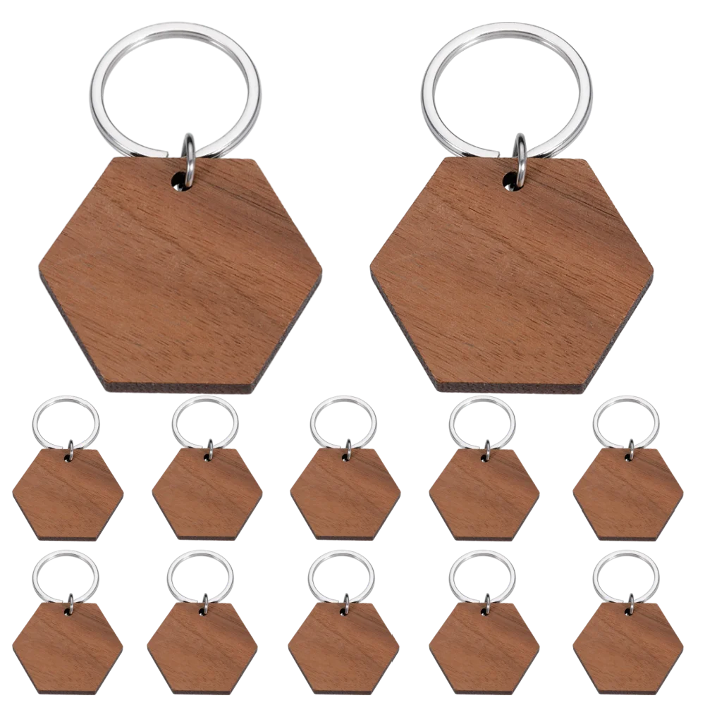 Wholesale 20pcs Blank Hexagon Wooden Keychain Engraving Wood Keyring Custom ID Name Accessories for Pet Dog Cat ID Tag