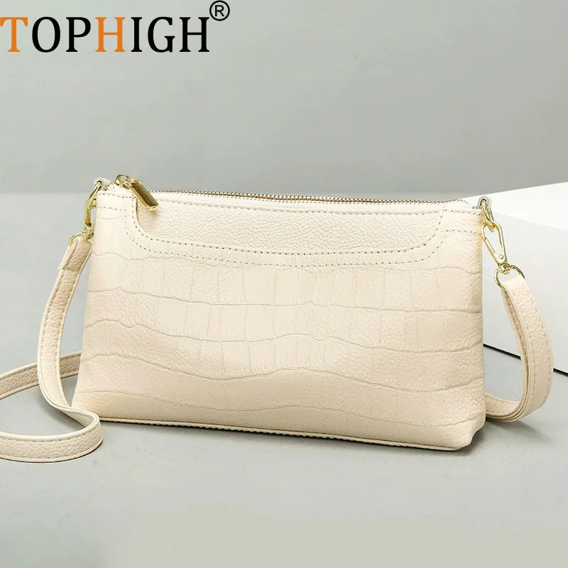

TOPHIGH Fashionable Women Genuine Leather Luxury Designer Shoulder Width Crossbody Simple bag solid color Crocodile Pattern Bag