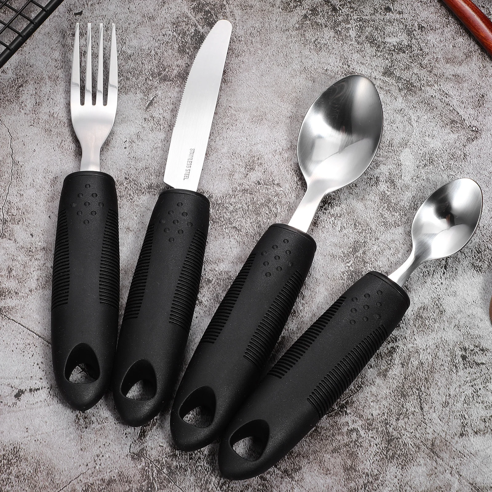 

1 set 1 Set Adaptive Utensils Weighted Handle Spoon Fork For Elderly Disabled Hand Tremors Stainless Steel Easy Grip Tableware