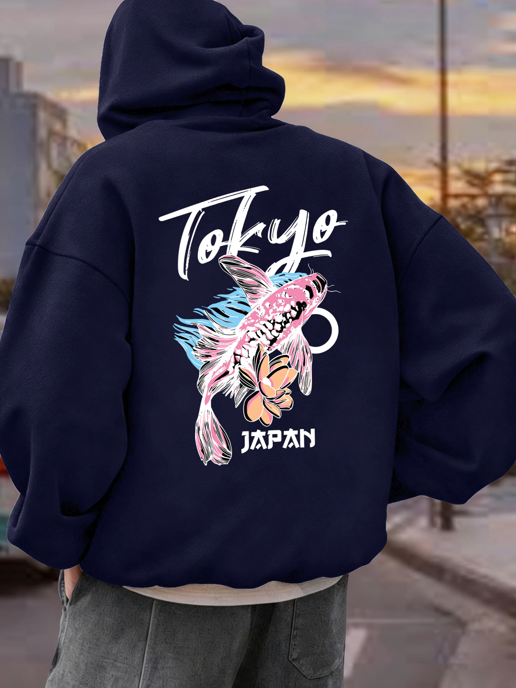 

Худи Tokyo Japan Flower Koi, распродажа, мужская винтажная одежда в стиле хип-хоп, модные свободные пуловеры, унисекс, флисовые, с длинными рукавами