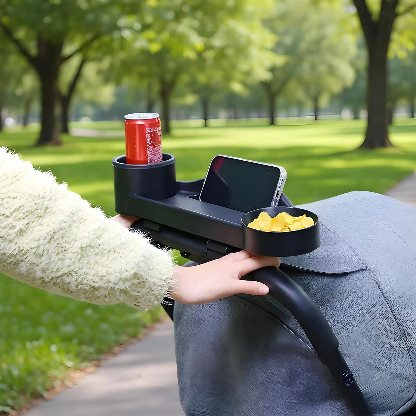 Snack Tray for Stroller Cup Holder Baby Stroller Tray Attachment Storage Organizer Phone Holder for Drinks Toys Food Kids - view 2