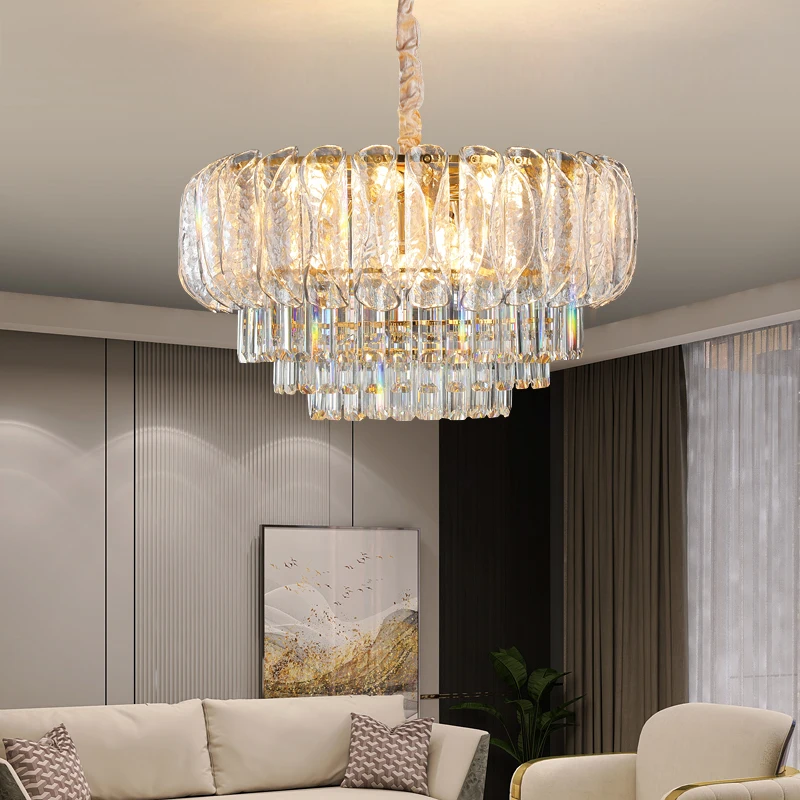 

Light Luxury Crystal Chandeliers Living Room Main Simple Modern Atmospheric Restaurant Light High-end Hall Golden Ceiling Lamp