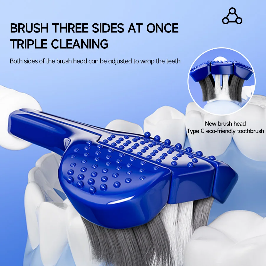 Cepillo de dientes manual 3D, 6 uds., cepillo de dientes suave en forma de U de tres lados para limpieza bucal integral para adultos, hombres y mujeres, pareja