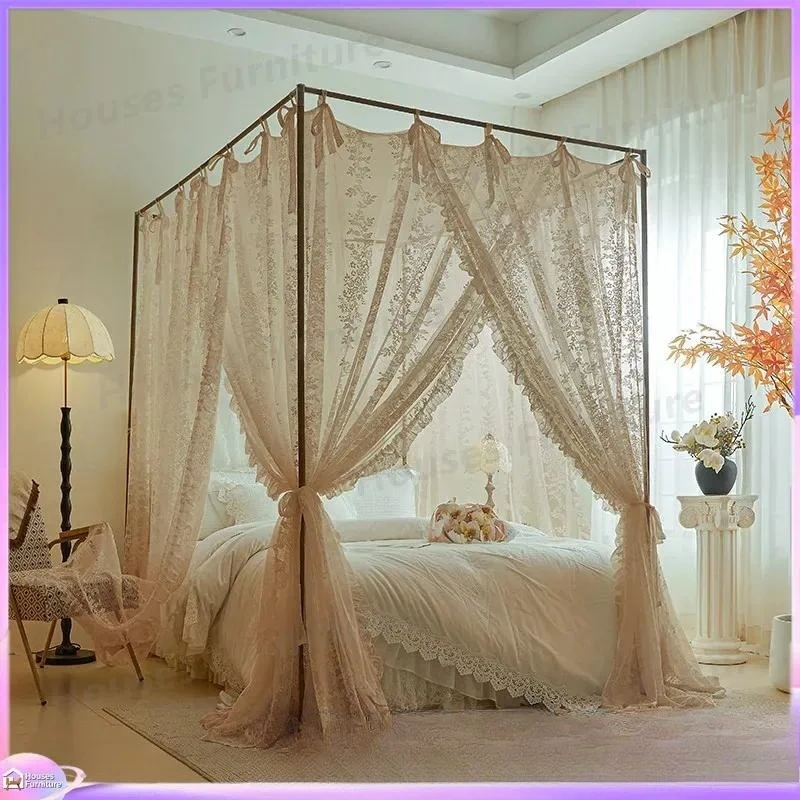 New French lace mosquito net household bedroom palace thickened bracket floor-to-ceiling bed mantle premium princess bed net