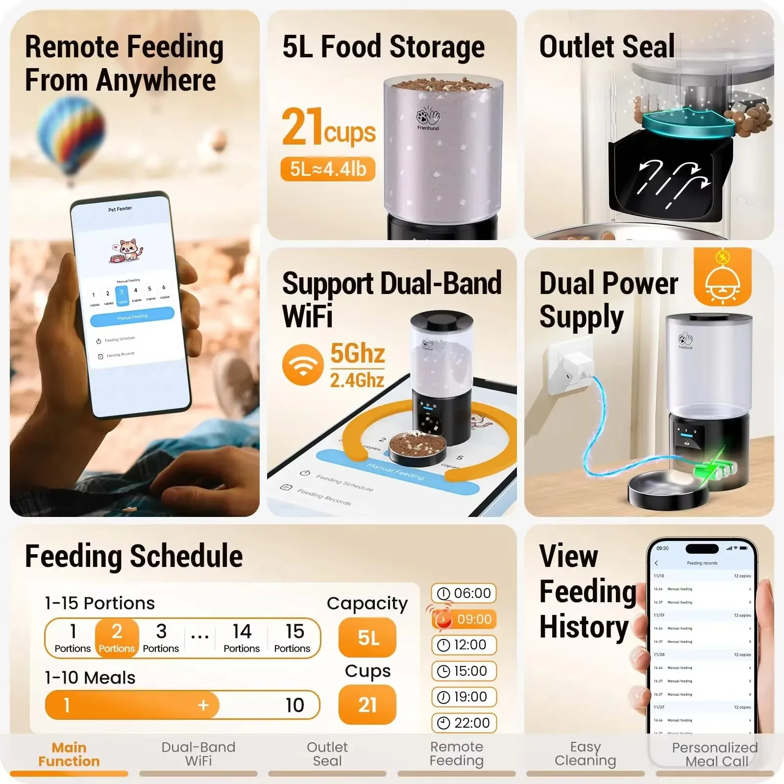 FurStar4L Large Capacity Smart Pet Feeder Automatic Timing Quantitative Offline Voice Control Cat Dog Food Dispenser Pet Supplie
