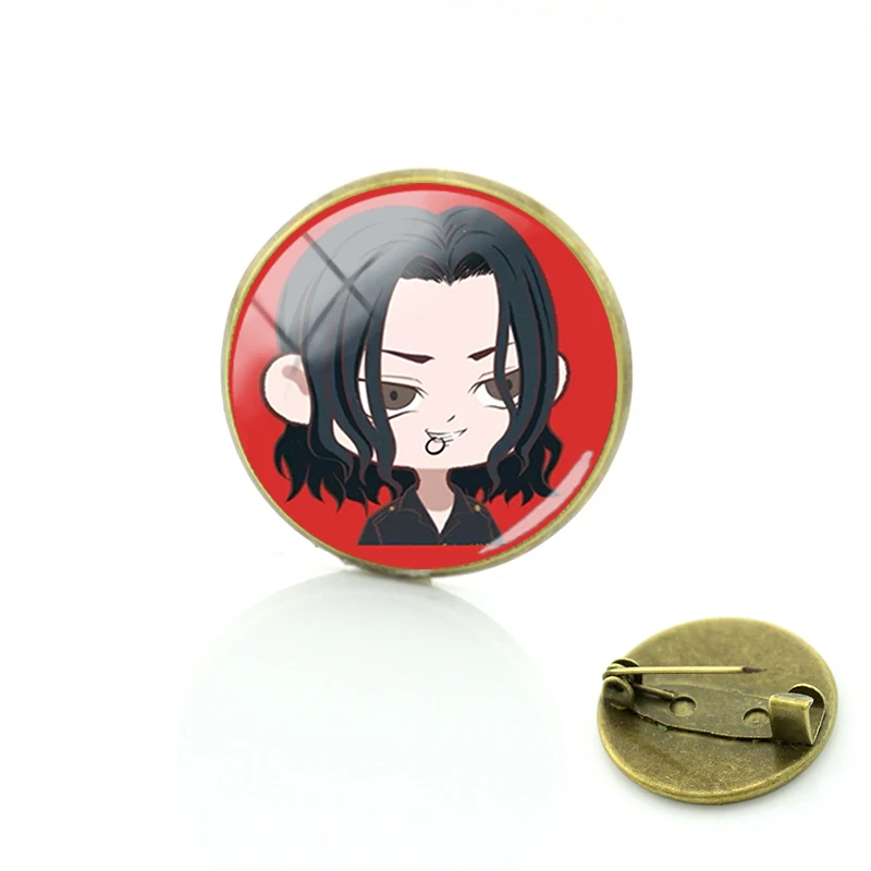 Cartoon Tokyo Revengers Brooch Round Glass Cabochon Pins Boys Girls for Decoration Hot Fashion Vintage Handmade Jewelry FYS16