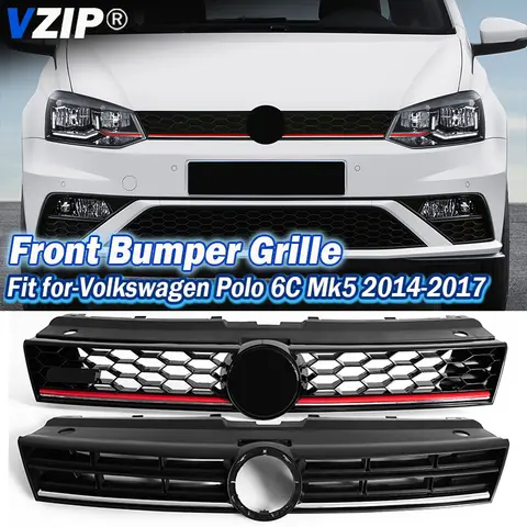 VZIP Front Bumper Center Grill For VW Polo 6R 6C MK5 Hatchback 2014-2016 2017 LCI Honeycomb Style Grille Car Styling Accessories