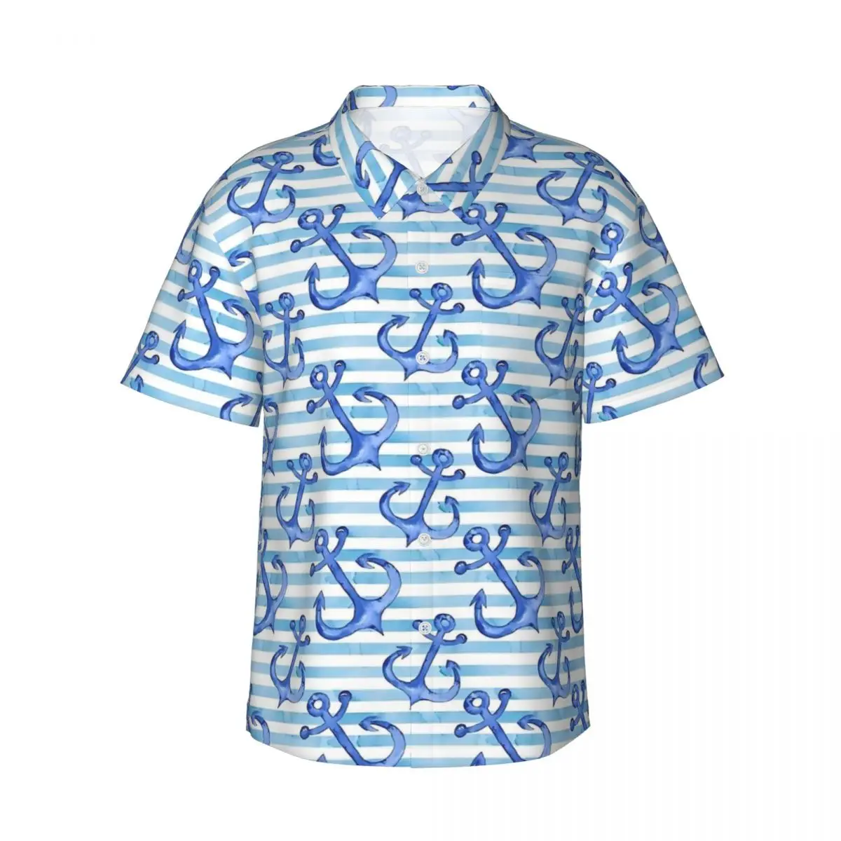 

Nautical Vacation Blue Anchor Stripes Summer Shirt Men Beach Casual Shirts Short Sleeve Harajuku Design Novelty Oversize Blouses