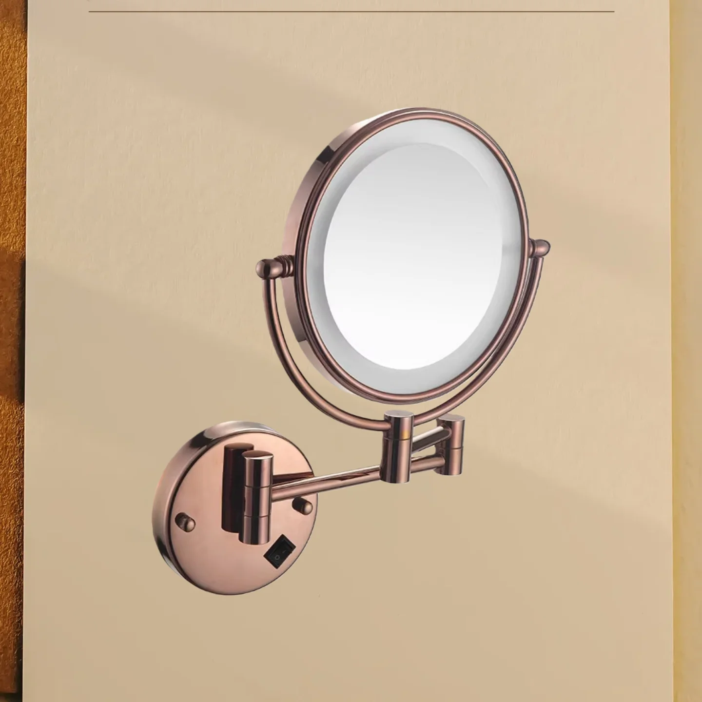 Brass Rose Gold LED Cosmetic Mirror 3X:1X Magnifying Dressing Mirror 8inch Fodable Makeup Mirror Wall Mounted Bathroom Mirror