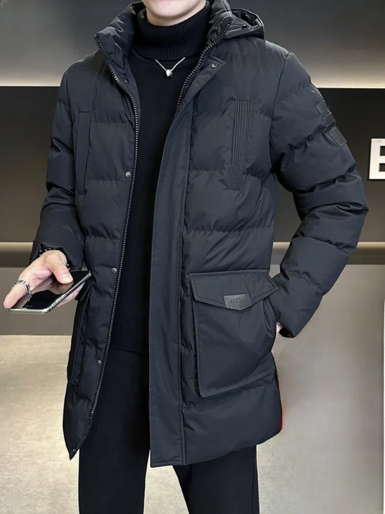 

Paul Men's Winter Mid-Length down Cotton Jacket Bread Style Warm Cotton Coat Hooded Loose Cotton Coat for Middle-Aged And Young
