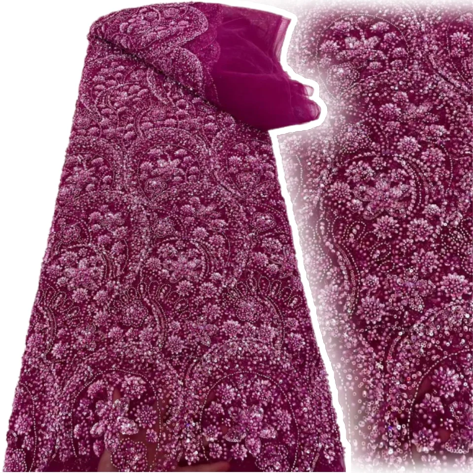 ผ้าทูลล์ปักลายแอฟริกันสีแดงรุ่นล่าสุด ประดับลูกปัดหรูหรา คุณภาพสูง ประดับเลื่อมหรูหรา สำหรับชุดราตรีงานเลี้ยง รุ่น TP1442