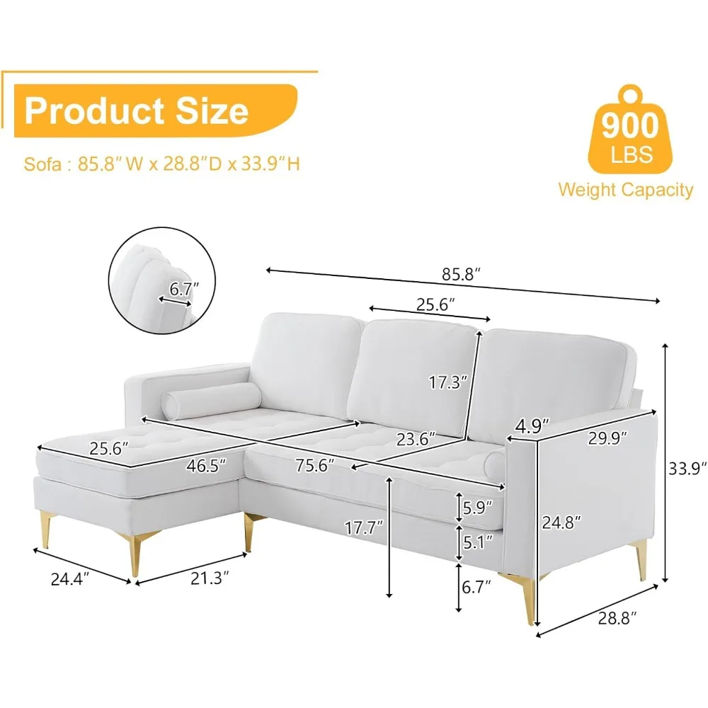 أريكة مقطعية على شكل حرف L من قماش الكتان مع كرسي قابل للعكس لغرفة المعيشة، أريكة على طراز فوتون، وسادة مقعد مزينة بشبكة #2