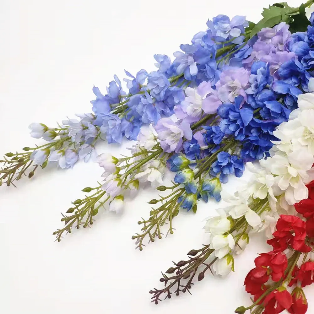 One Faux Larkspur Plant 101cm Long Blue White Purple Artificial Silk Delphinium Flower