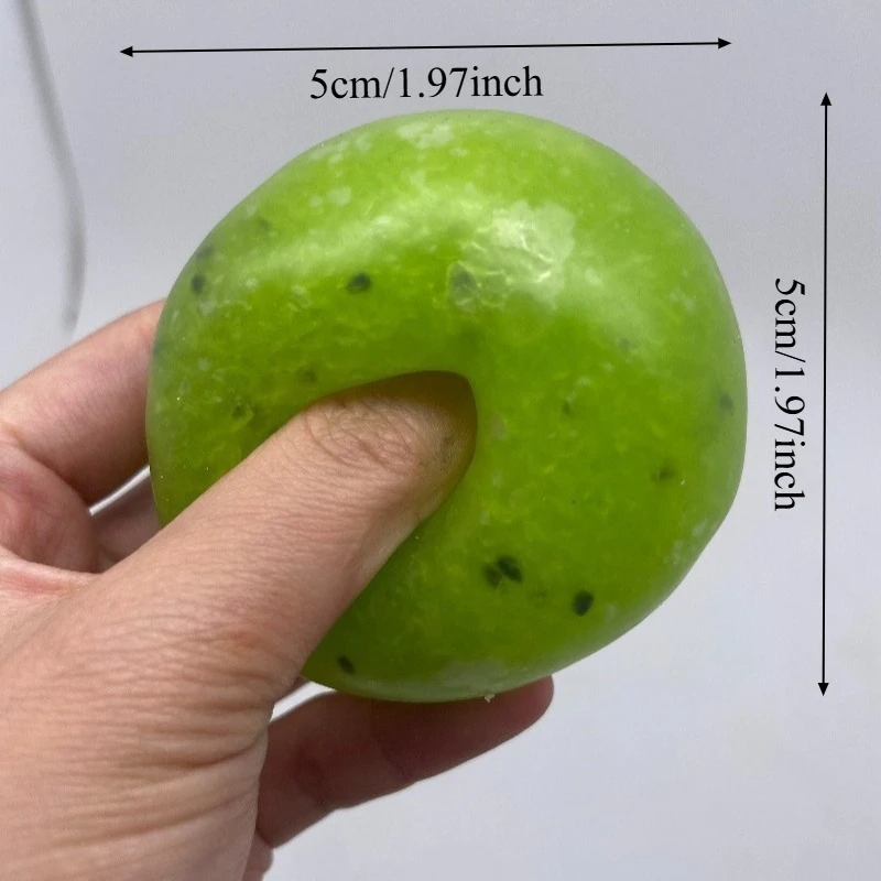 Kiwi Slush Squeeze Ball Quietschendes Fidget-Spielzeug mit Knirschgeräusch, nicht zurückfedernd, handgemachter Squishy Ball, realistische Simulation, Entspannungsspielzeug – Detail 1
