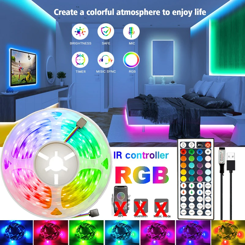 Barra de luces de neón con Control remoto infrarrojo, lámpara de tiras de luz LED USB con cambio de Color para pantalla de TV, 5050 RGB, decoración