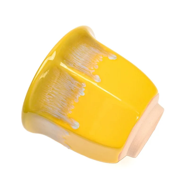 Ceramic Coffee Cup 235ml Kiln Converted Flow Glazed Yellow Handheld Water Cup, Concentrated Coffee Tasting Cup