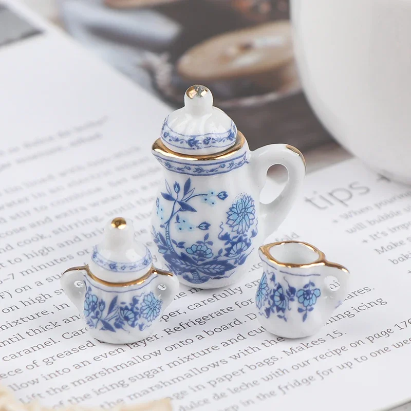 15Pcs 1:12 Miniature Porcelain Tea Cup Set  Flower Tableware Kitchen Dollhouse Furniture Toys For Children Tea Cups Dollhouse