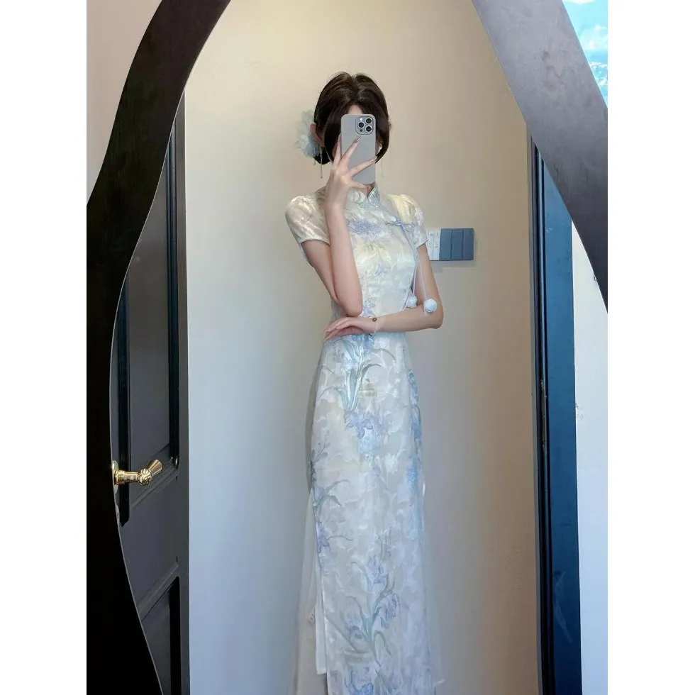 

Chinese Style Daily Cheongsam Modern For Young Girls High End Waist Cinching Buckle Print Qipao Dress Party Evening Dress CH-138