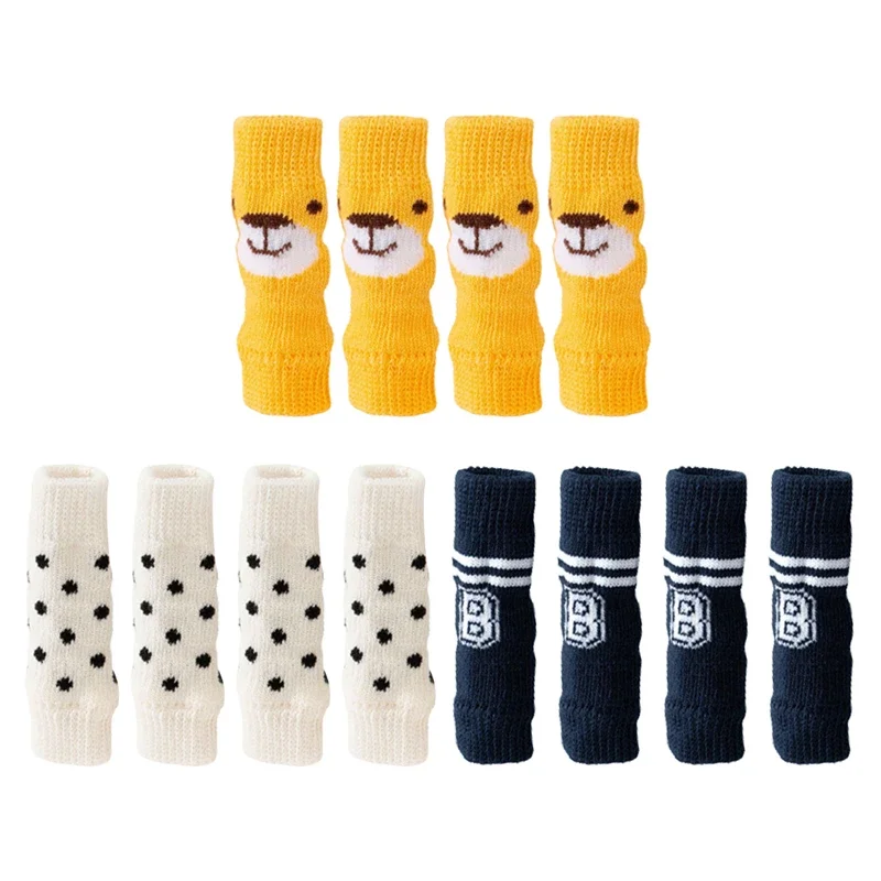 4Pcs/Set Cute Pet Socks Leggings Leg Cover Knitted Socks Cotton Warm Anti-slip Puppy Feet Covers for Small Medium Large Dogs