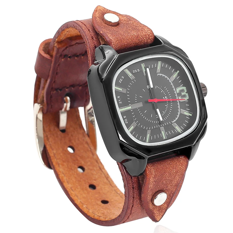 Men's Minimalist Vintage Quartz Watch - Square Dial Genuine Leather Strap