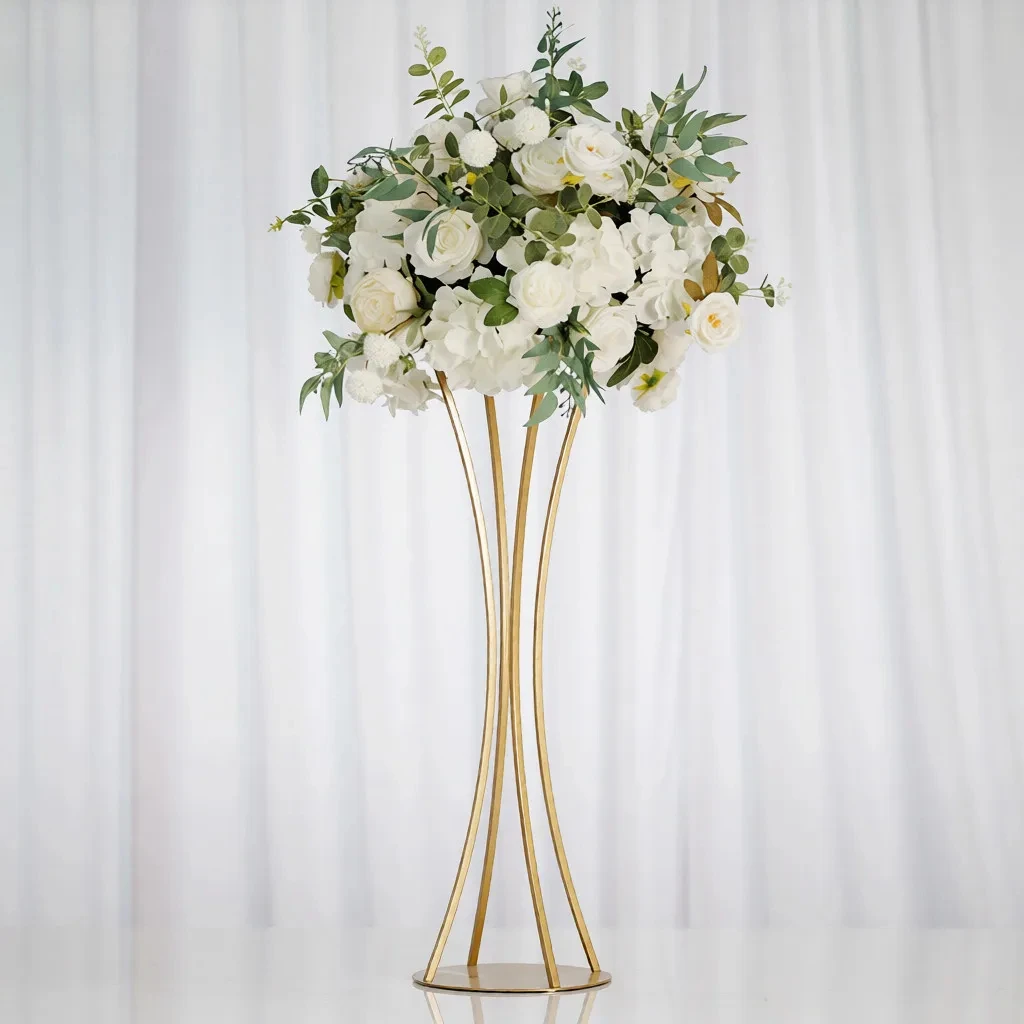 Elegant Gold Iron Aisle Guide Floral Stand, Slim - Waist Vase Rack, Luxury Party Centerpiece Props for Wedding Main Road