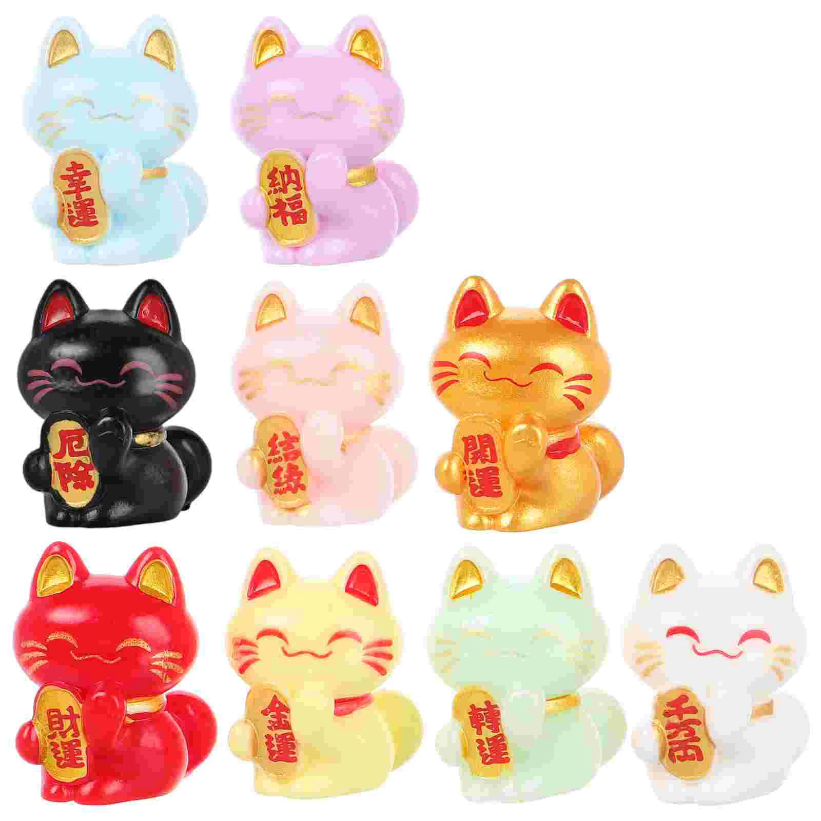 

9 Pcs Mini Luck Cat nament Figurine Desktop Resin Statue Decor Black Sliding Door Handles Landscaping Kitten