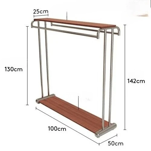 Stainless steel walnut double-row hanger placed in the middle of the Nakajima display rack in the clothing store