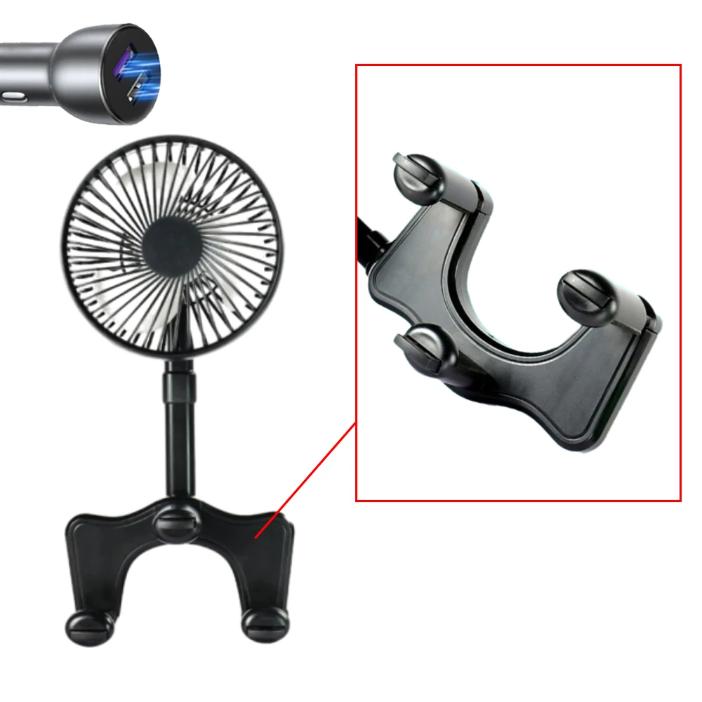 USB 5V Electric Car Cooling Fan Single Head Wide Angle Rear View Mirror Clip Single-head Fan Strong Power Universal Adjustable