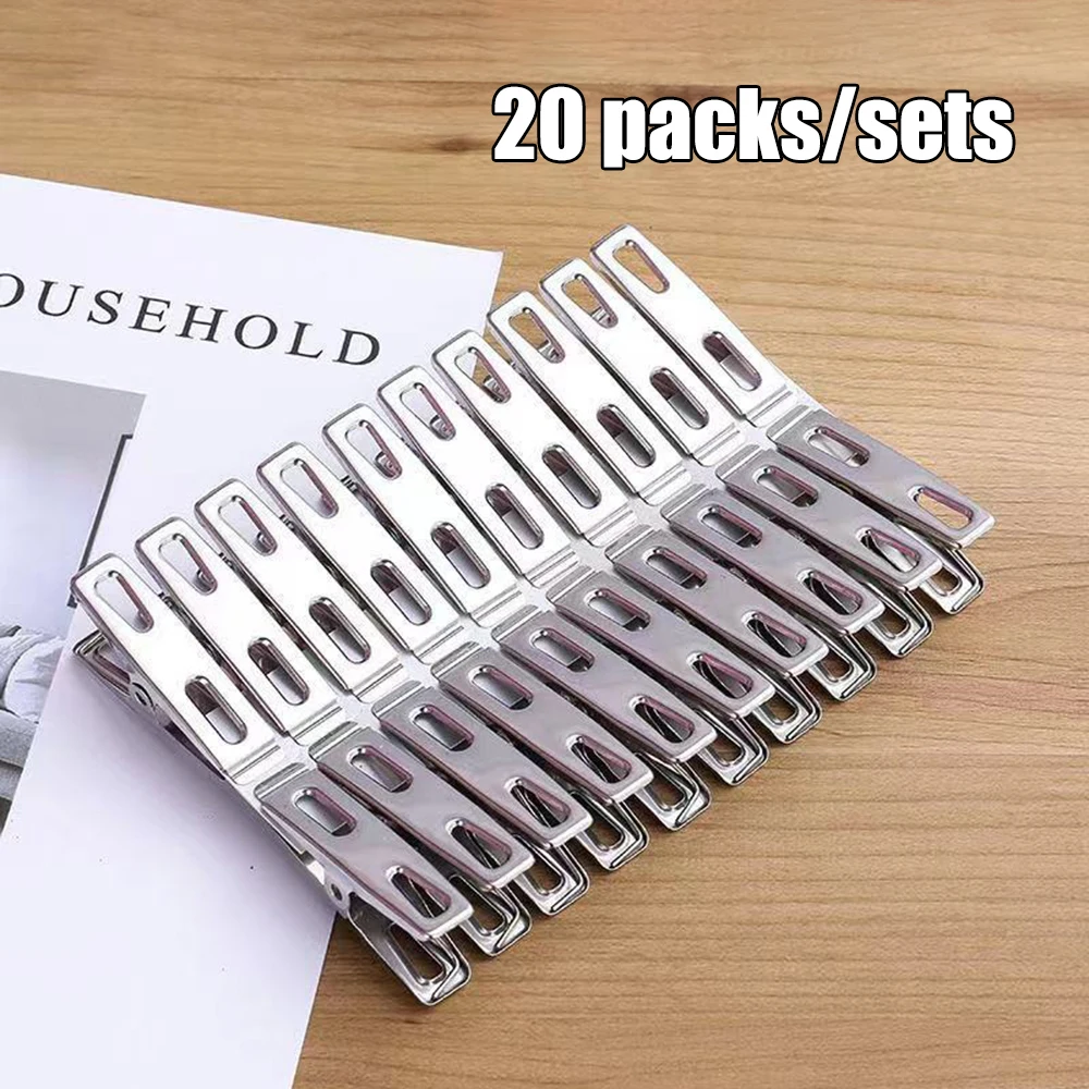 20PCS Stainless Steel 4.5cm Nailless 1cm Flat Mouth Clip Drying Clothes, Socks And Clothes Clip