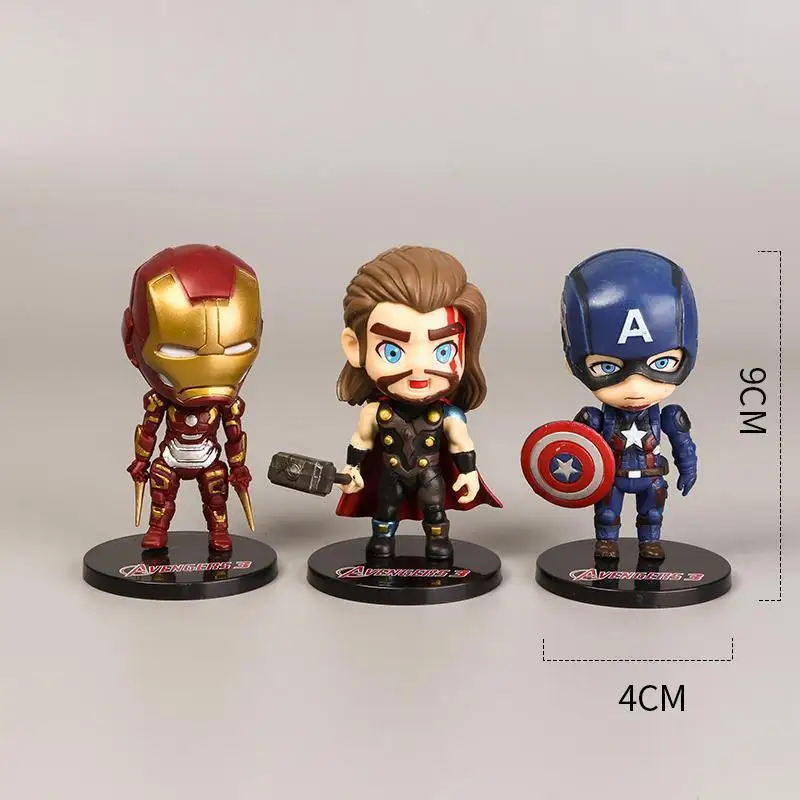 Marvel Comics Doll The Avengers 6pcs Superhero Hand Spider-man 9cm Doll Model Collection Room Car Ornaments Children's Gift Toys