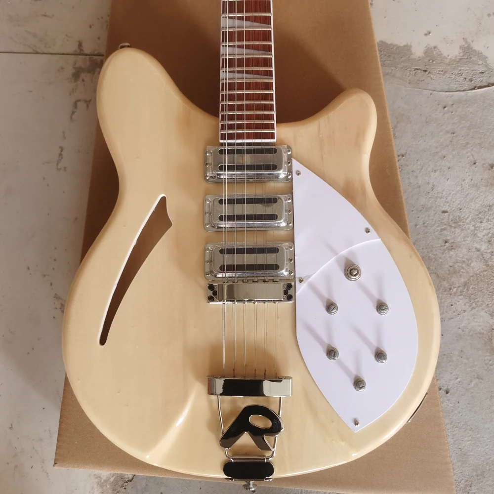 Rickenbacker 360 electric guitar, semi-hollow original wood varnish, 12 string guitar, 5 splice neck