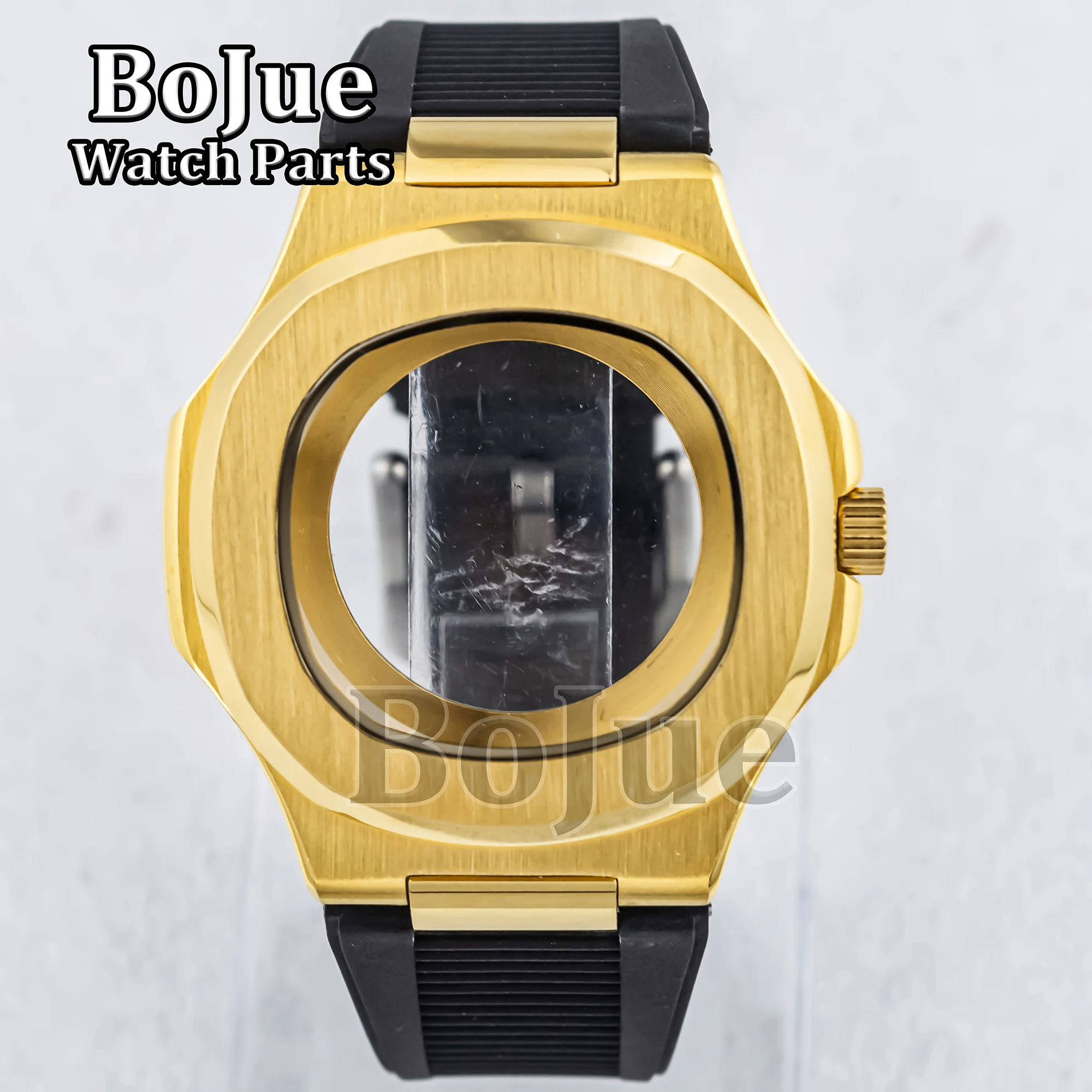 41mm Nautilus Waterproof Gold Watch Case Rubber Strap Fit NH35 NH36 NH38 Movement 10ATM Water Resistant Replacements MOD Parts