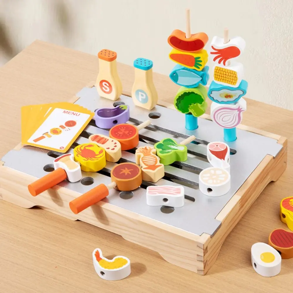Juego de simulación de madera, juguetes de cocina, casa de juego, comida de simulación, juego de barbacoa simulada, juguete de cocina cognitivo en miniatura para niños