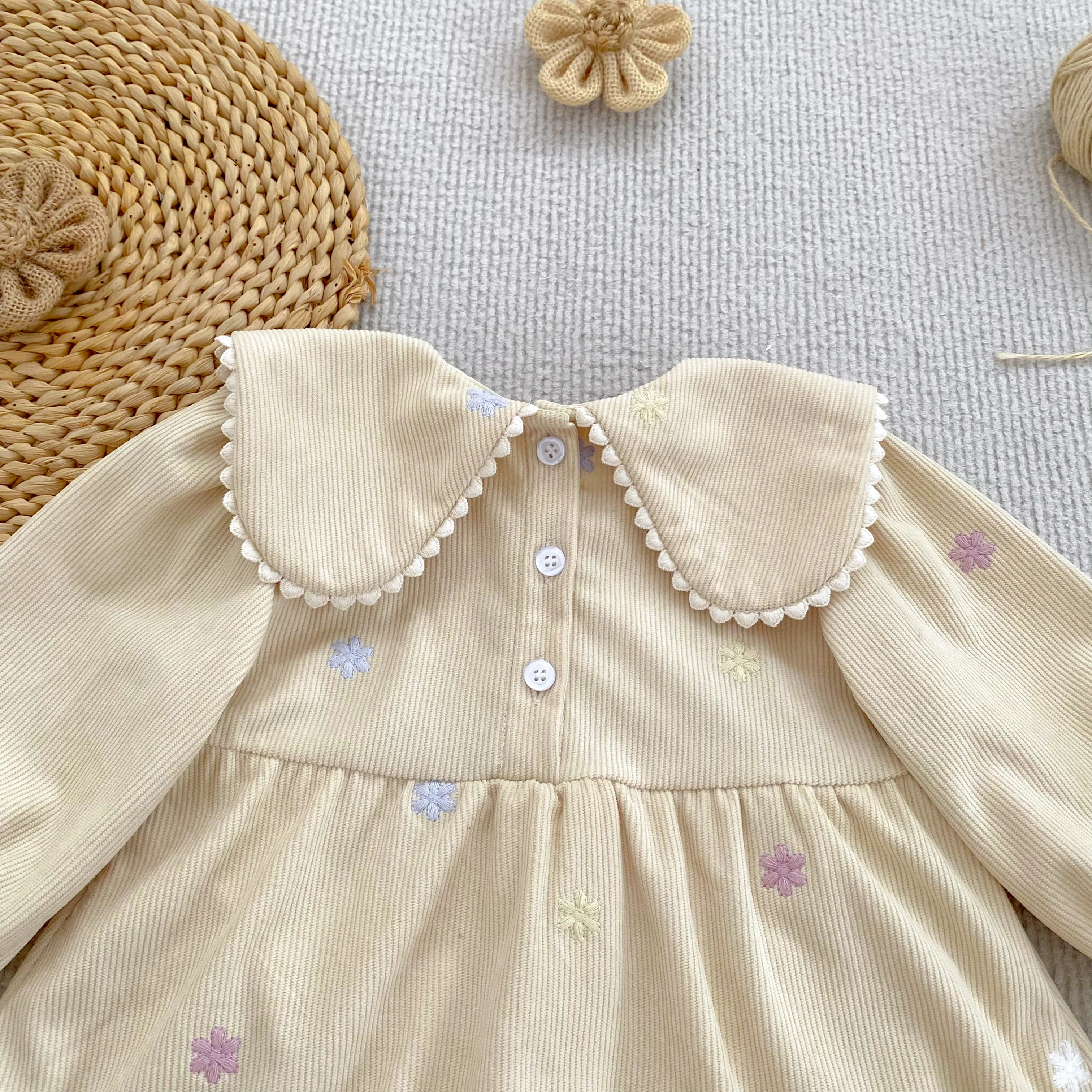2026 Baby-Mädchen-Stramplerkleid Frühling Herbst Langarm Bunte Blumenstickerei Gestreifter Säuglings-Body Neugeborenes Mädchen 0-24M – Detail 8