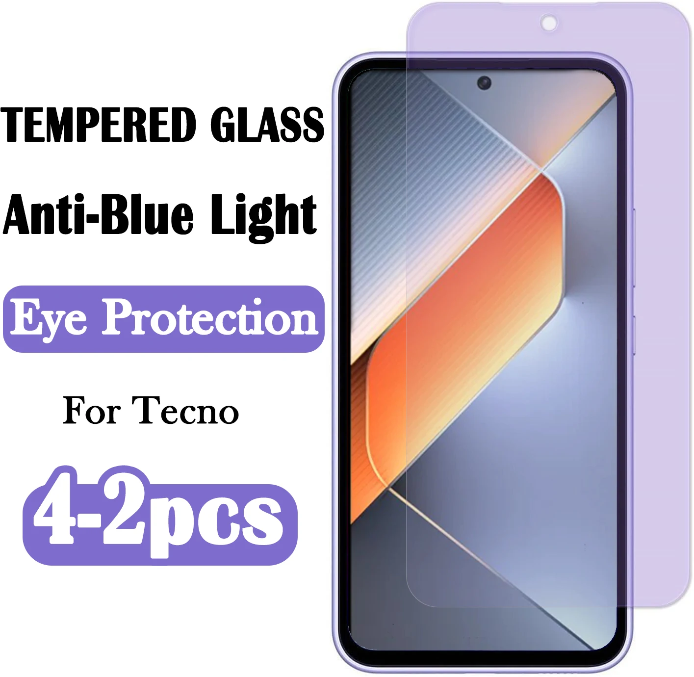 

2-4 Pcs Anti-blue Light Tempered Glass For Tecno Pova 6 5 Pro Neo Screen Protector for Tecno Spark 9 8 9T 8T 8C 8P Pop 9 8 7 Pro