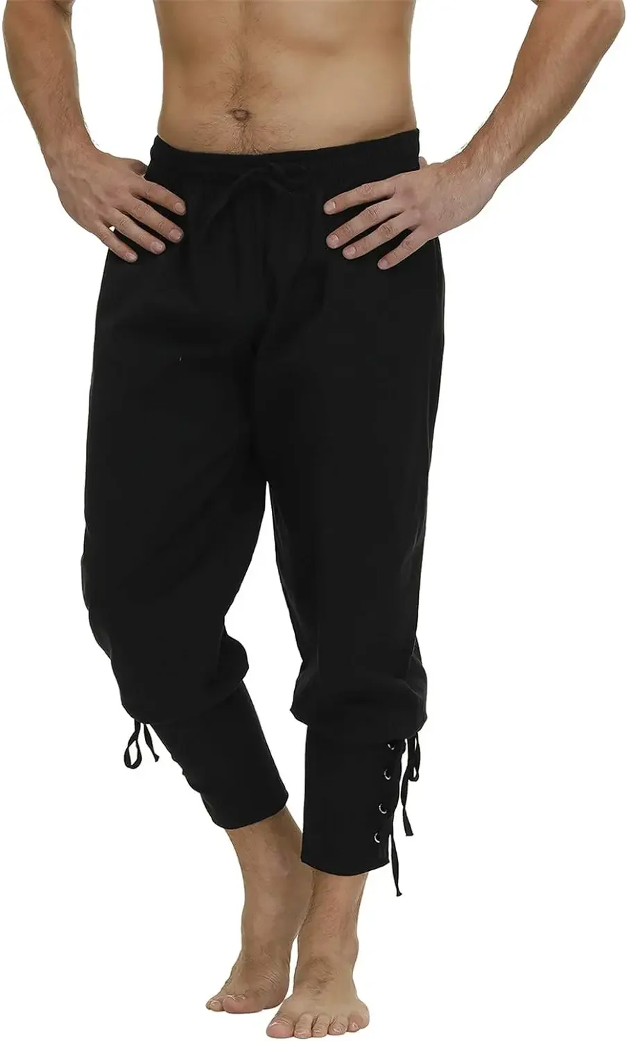 Men's Ankle Banded Cuff Renaissance Pants Medieval Viking Navigator Trousers Pirate Cosplay Costume with Drawstrings