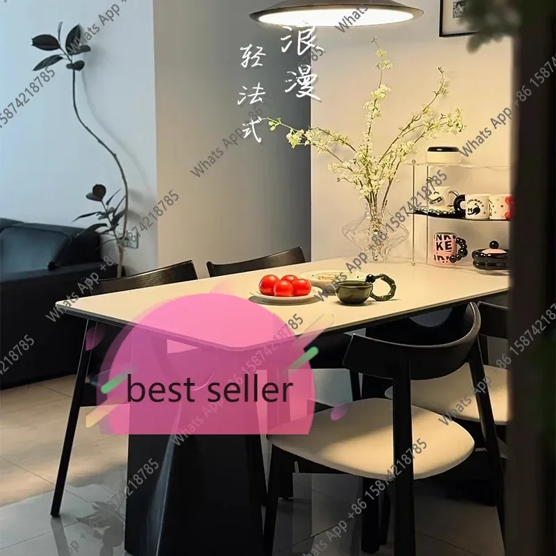 43K X Medieval Flying Crow Black Solid Wood Dining Table Simple Designer Rectangular Matte White Rock Slab Dining Table