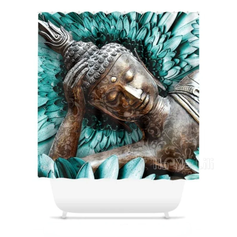 Blue Floral Buddha Shower Curtain Zen Bathroom Decor Mind Bloom By Artist Christopher Beikmann