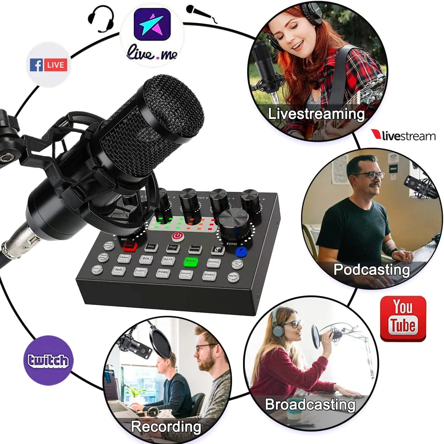 V8S Live Sound Card Podcast Equipment Live Broadcast DJ Device with BM800 Microphone Set For Music/Recording Live Streaming