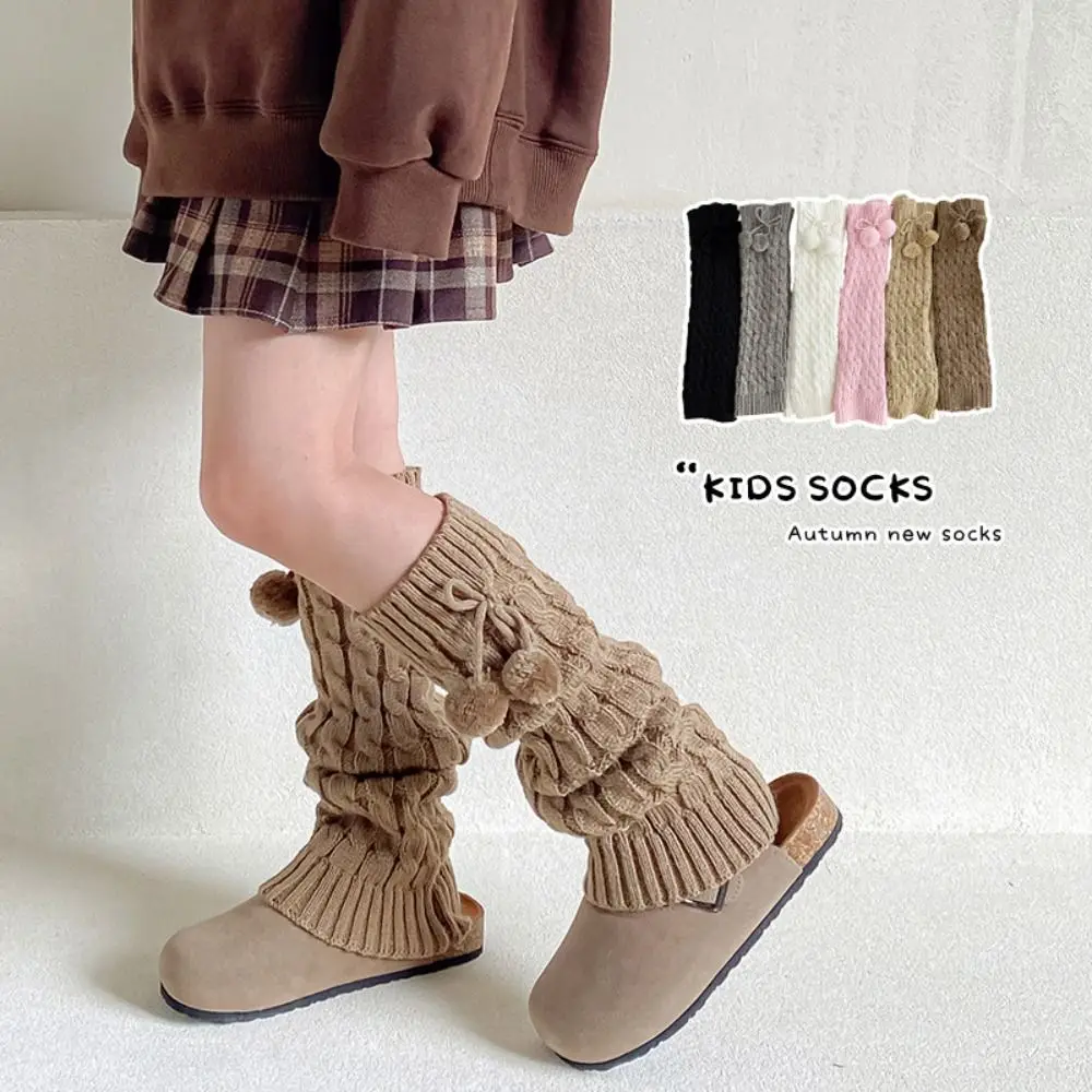 Sweet Korean Style Children's Leg Warmers Balletcore JK Knitted Leg Cover Lolitas Woolen Plush Ball Leg Socks Children's
