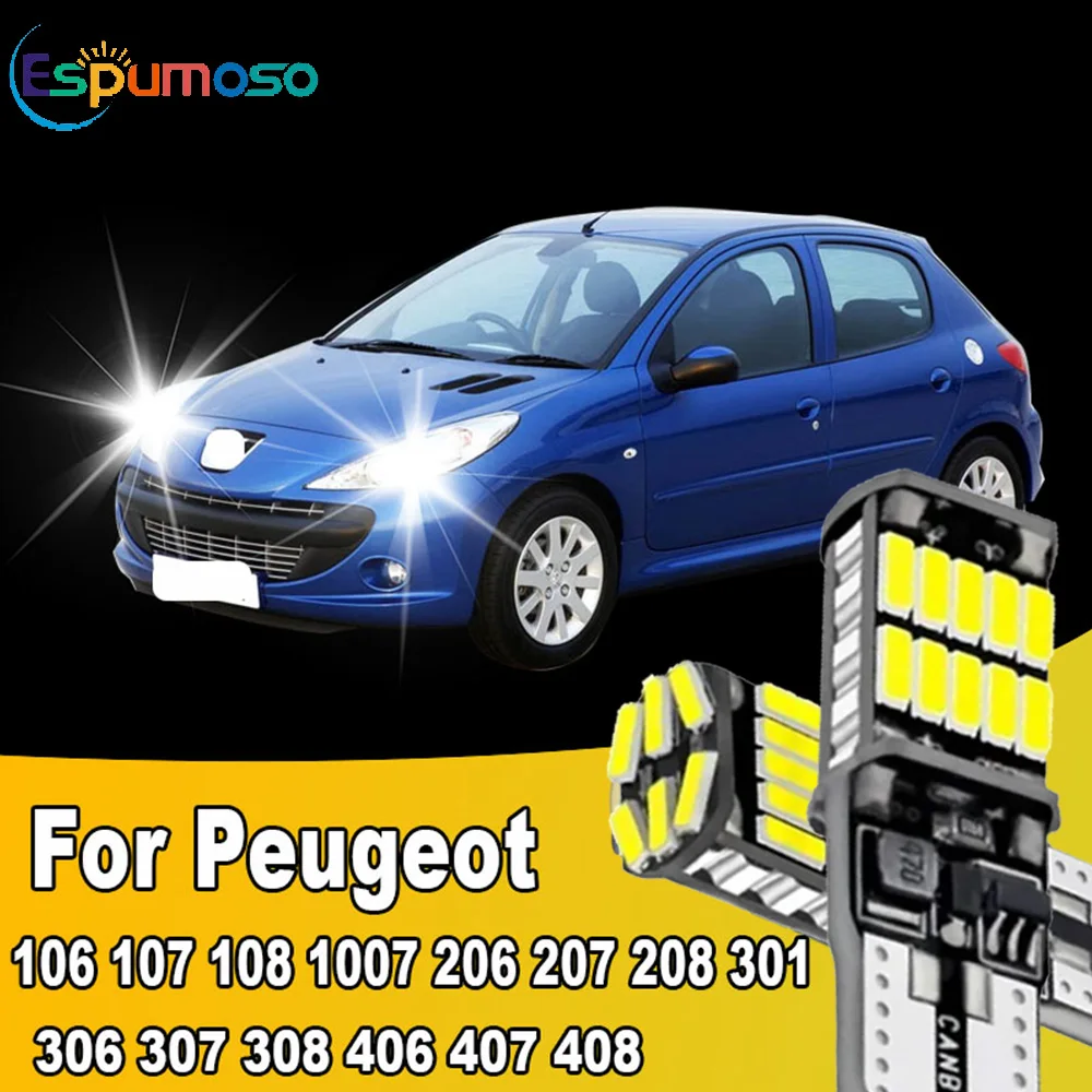2Pcs Super Bright T10 W5W LED Bulbs Canbus 12V/24V White Yellow Blue Red For Peugeot 106 107 108 1007 206 207 208 301 306 Etc