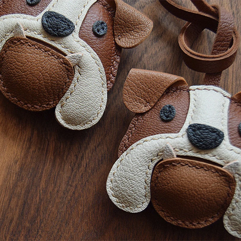 Handmade Leather Bulldog KeyChain Bag Charm