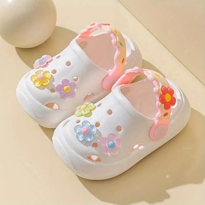 Trendy Cute Flower Decor Clogs For Girls, Breathable Non-slip Clogs For Indoor Outdoor Beach, Spring And Summer