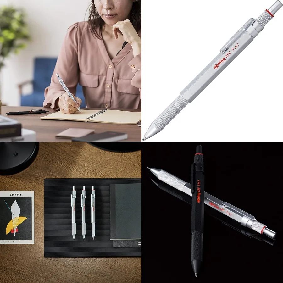 

Rotring 600 3-in-1 Multicolor Pen and Mechanical Pencil Switches Between 2 Ballpoint Pen Fine Point Tips Black and Red Ink and