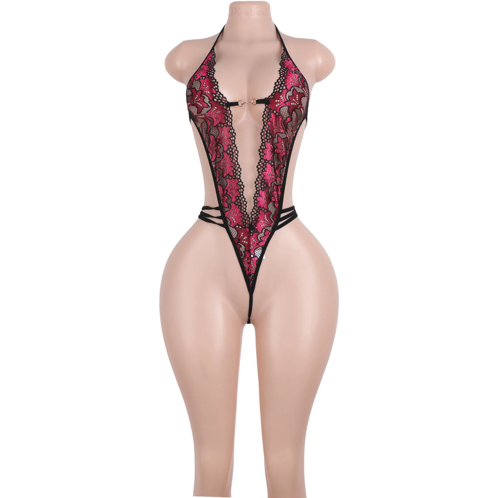 レース柄ホルターネックランジェリーTバックビキニボトルガールエキゾチックダンスウェアプリントシアーメッシュサマーストリッパー衣装卸売