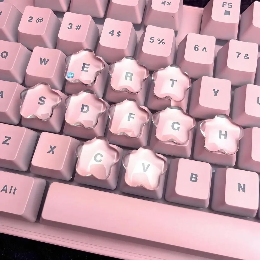 20Pcs New Transparent Nail Keyboard Stickers Cartoon Round Key Caps 3D Heart Typing Protective Cover For Long Nail