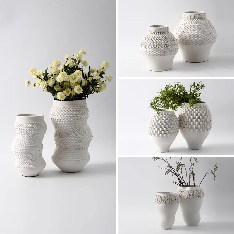 Modern minimalist style creative ceramic flower ware 3D printing high-end vase living room entrance decoration ornament